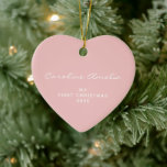 Baby's First Christmas 2025 Personalized Pink Ceramic Ornament<br><div class="desc">Remember your baby's first Christmas with this modern minimalist typography ornament in pink,  personalized with your child's name. Great gift idea.</div>