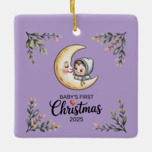  Baby's First Christmas 2025 Vintage Moon & Baby  Ceramic Ornament