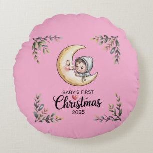 Baby's First Christmas 2025 Vintage Moon & Baby Round Cushion