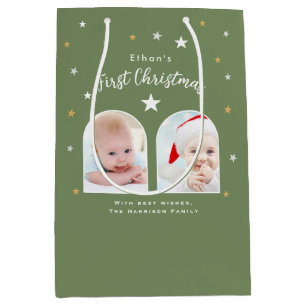 Baby's First Christmas 2 Photo Arch Sage Green Medium Gift Bag
