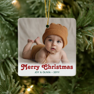 Baby's First Christmas 2 Photo Birth Stats Ceramic Ornament