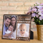 Baby's First Christmas 2 Photo Collage Rustic Wood Plaque<br><div class="desc">Rustic wood photo collage plaque personalised with 2 pictures and family name to make it an unique keepsake of baby's first Christmas  .</div>