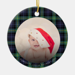Babys First Christmas 2 Photos Tartan Ceramic Ornament