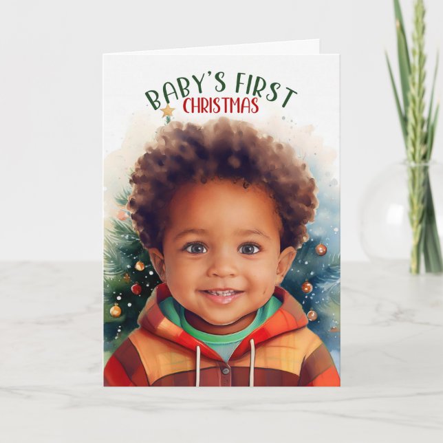 Baby's First Christmas African American Boy Holiday Card (Front)