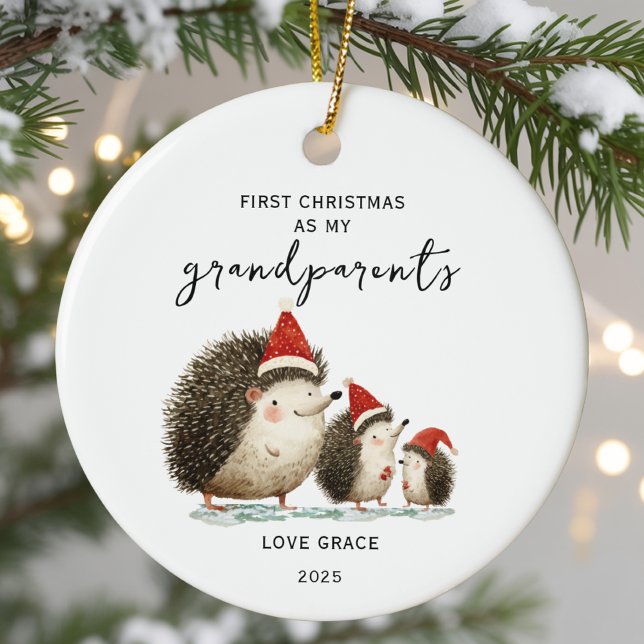 Baby's First Christmas As My Grandparents Hedgehog Ceramic Ornament (Creator Uploaded)