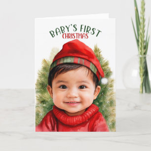 Baby's First Christmas Asian American Boy Holiday Card