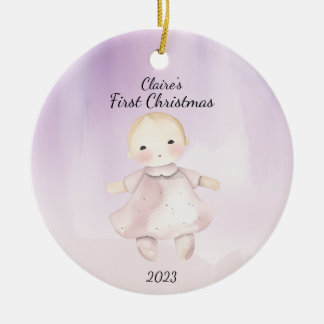 Baby's First Christmas  Baby Doll - Personalised Ceramic Ornament