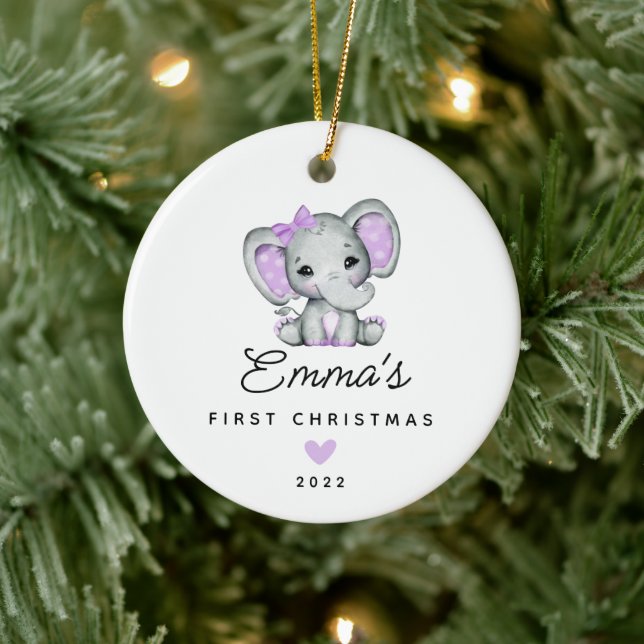 Baby's First Christmas Baby Girl Elephant Ceramic Ornament (Tree)