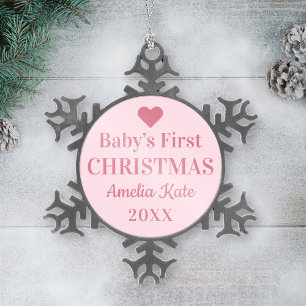 Baby's First Christmas   Baby Girl Snowflake Pewter Christmas Ornament