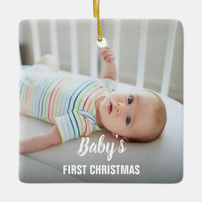 Baby's First Christmas, Baby Photo Custom Ceramic Ornament | Zazzle