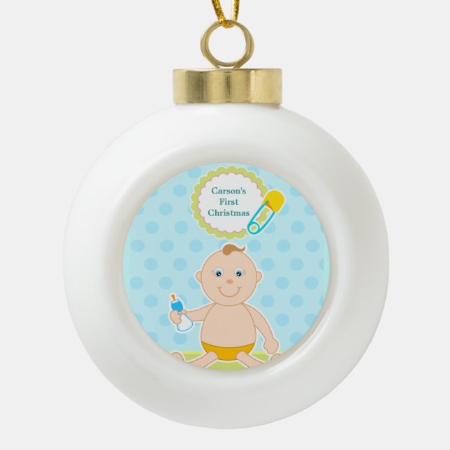 Baby's first Christmas ball ornament. Ceramic Ball Christmas Ornament (Front)