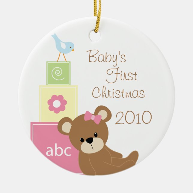 Baby's First Christmas Bear Blocks Circle Ornament (Front)
