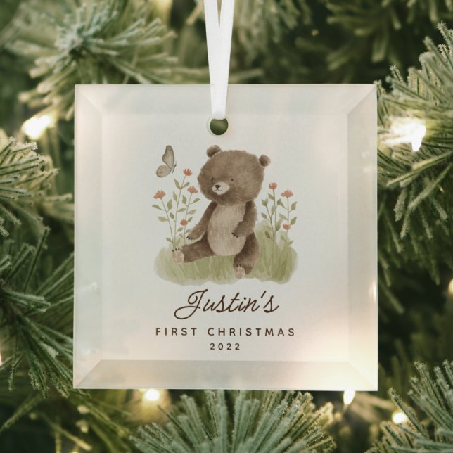 Baby's First Christmas Bear Glass Tree Decoration (Insitu)