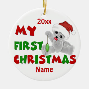 Babys First Christmas Bear Personalised Ceramic Ornament
