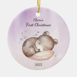 Baby's First Christmas Bear Personalised Ceramic Ornament