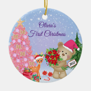 Baby's First Christmas Bear Personalised  Ceramic Ornament