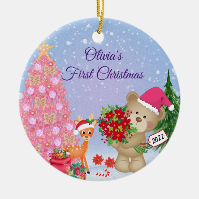 Baby's First Christmas Bear Personalised  Ceramic Ornament (Front)