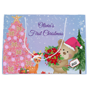 Baby's First Christmas Bear Personalised Large Gift Bag