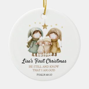 Baby's First Christmas Bible Verse Lamb Shepherd Ceramic Ornament
