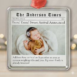 Baby's First Christmas Birth Announcement Metal Ornament