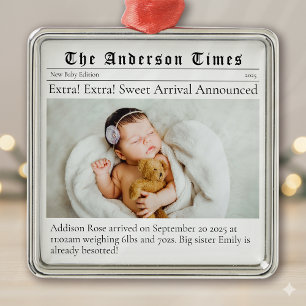 Baby's First Christmas Birth Announcement Metal Ornament