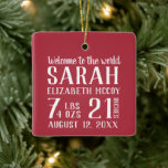 Baby's First Christmas Birth Stat Photo Ceramic Ornament<br><div class="desc">Cute birth stat Christmas tree ornament,  customize with her birth details and photo.</div>