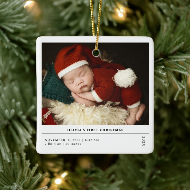 Babys First Christmas  Birth Stats Announcement Ceramic Ornament (Tree)