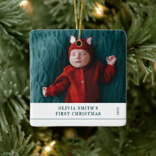Babys First Christmas Birth Stats Announcement Ceramic Ornament