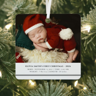 Babys First Christmas  Birth Stats Announcement Metal Tree Decoration