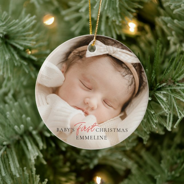 Baby's First Christmas Birth Stats Ceramic Ornament (Tree)