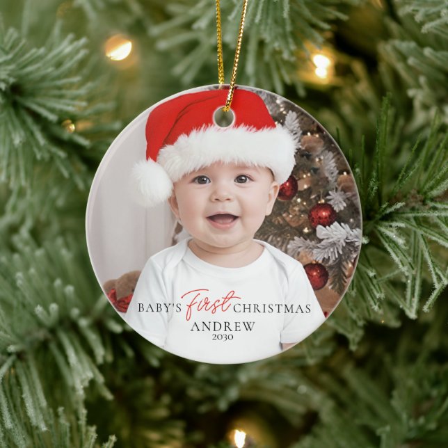 Baby's First Christmas Birth Stats Ceramic Ornament (Tree)