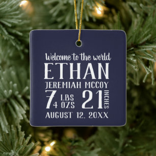 Baby's First Christmas Birth Stats Photo Ceramic Ornament