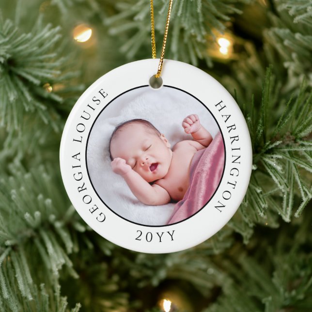 Baby's First Christmas Birth Stats Photo Keepsake Ceramic Ornament (Tree)