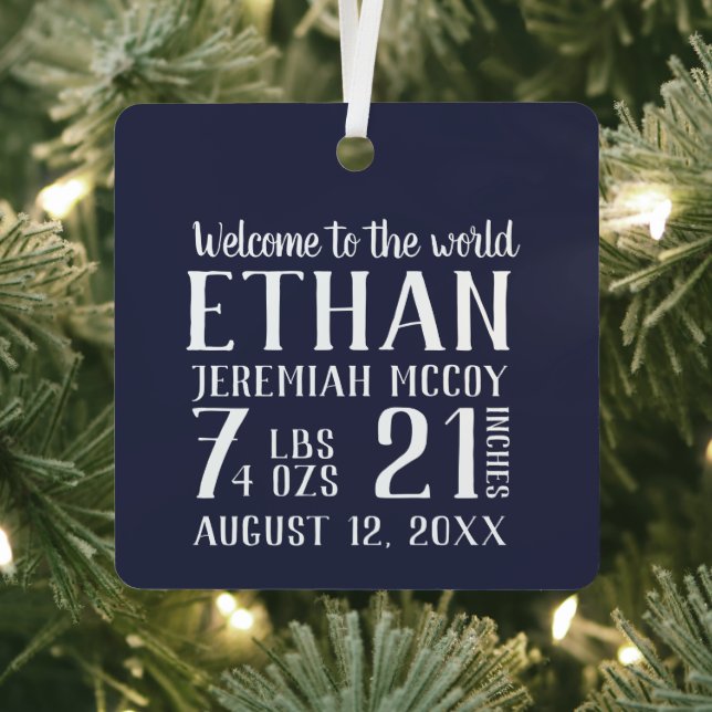 Baby's First Christmas Birth Stats Photo  Metal Tree Decoration (Insitu)