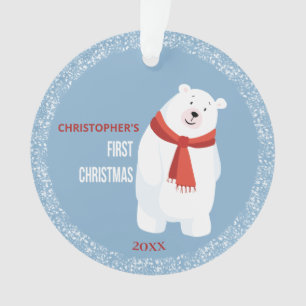 Baby's First Christmas Blue Cute Polar Bear Ornament