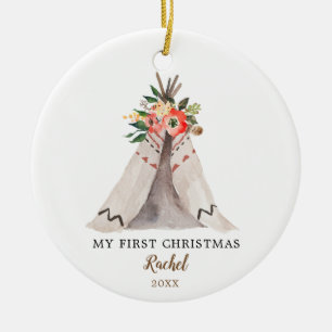 Baby's First Christmas Boho Teepee Girl Ornament