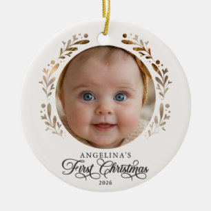 Baby's First Christmas Botanical Papercut Ceramic Ornament