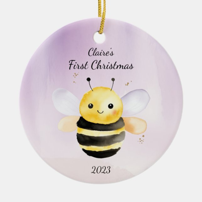Baby's First Christmas Bumble Bee Personalised Ceramic Ornament (Front)