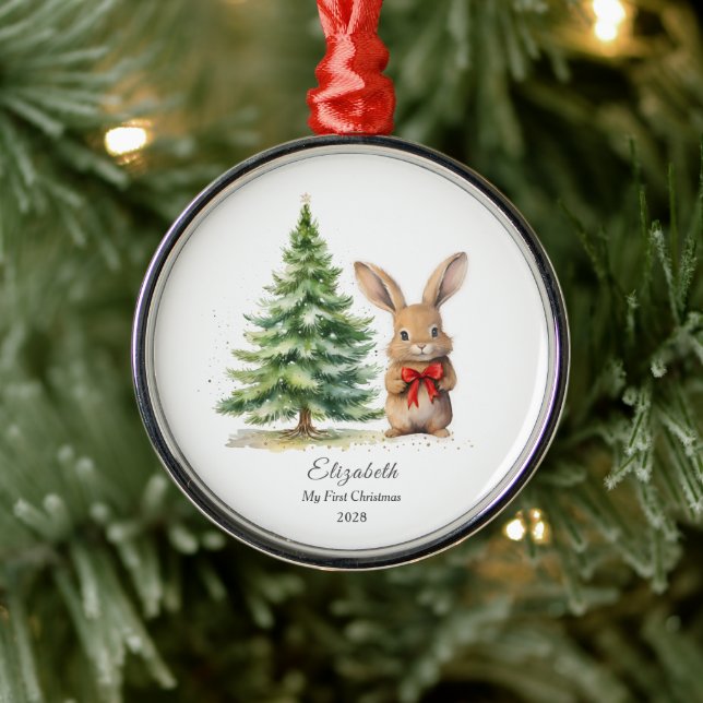 Baby's First Christmas Bunny Personalised  Metal Ornament (Tree)