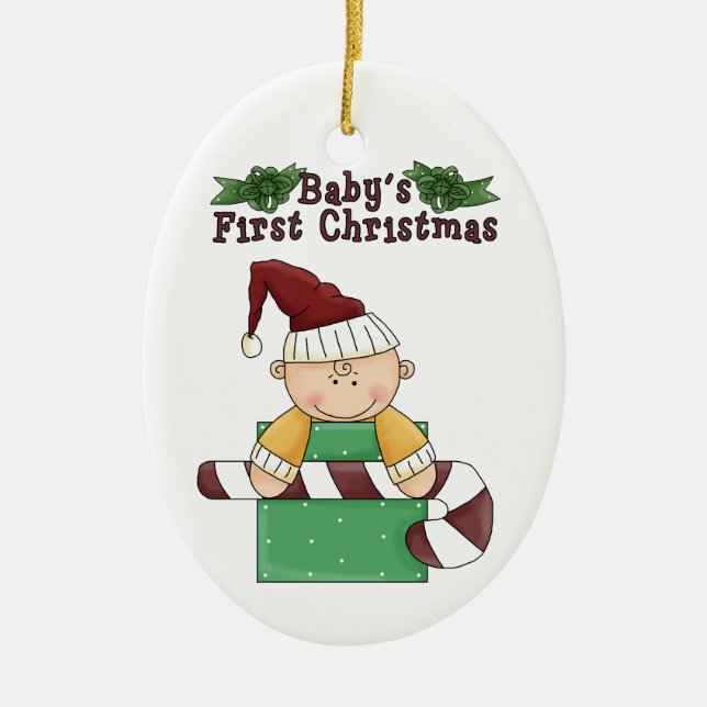 Baby's First Christmas Candy Cane Ceramic Tree Decoration (Front)