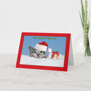 Baby's First Christmas, Cat In Snow Holiday Card