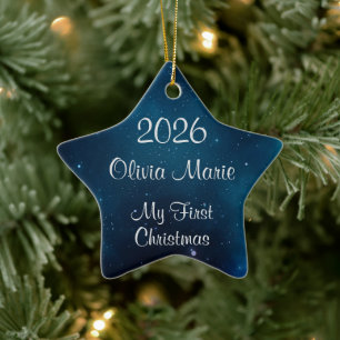 Baby's First Christmas Celestial Deep Blue Space Ceramic Ornament