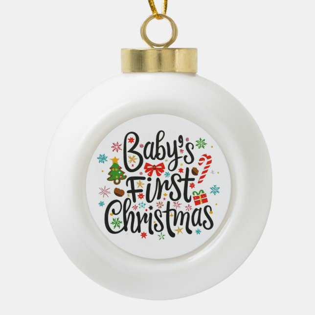 Baby's First Christmas Ceramic Ball Christmas Ornament (Front)