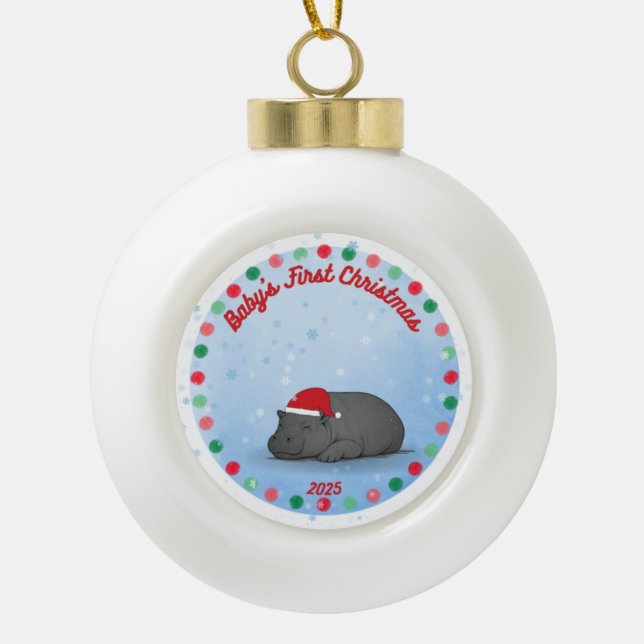 Baby's First Christmas - Ceramic Hippo Ornament (Front)
