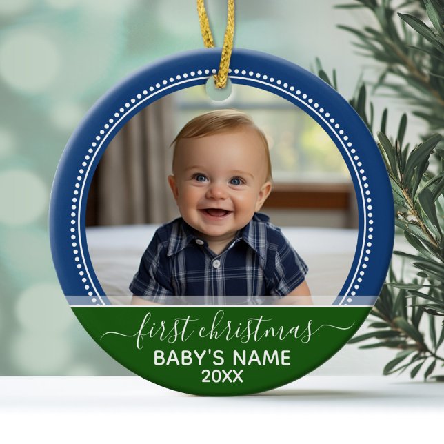 Babys First Christmas Ceramic Tree Decoration (Personalized ceramic photo ornament)