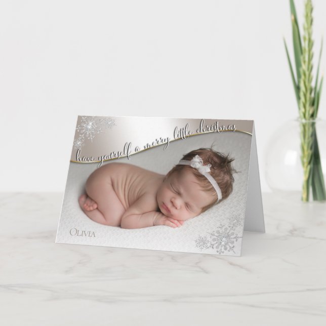 Baby's First Christmas Champagne  YOUR BABY PHOTO Card (Front)