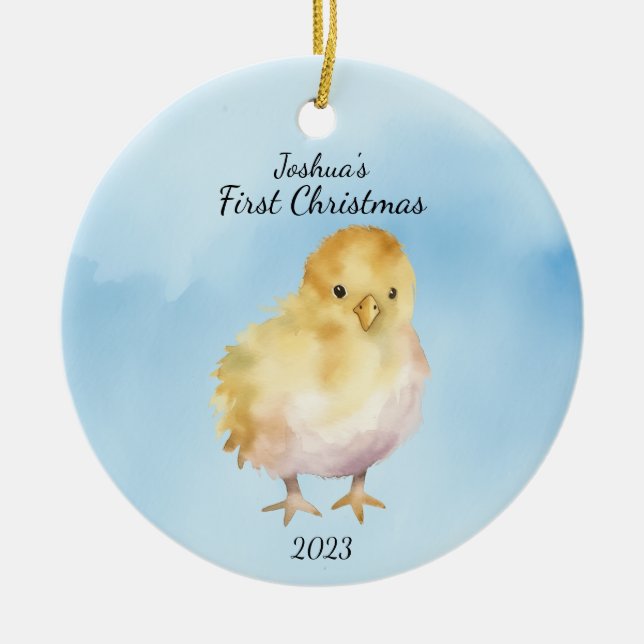 Baby's First Christmas Chick Personalised Ceramic Ornament (Front)