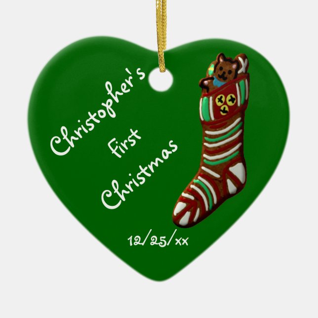"Baby's First Christmas" - Christmas Stocking Ceramic Tree Decoration (Front)