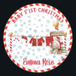 Baby's first christmas classic round sticker<br><div class="desc">Baby's first christmas stickers</div>