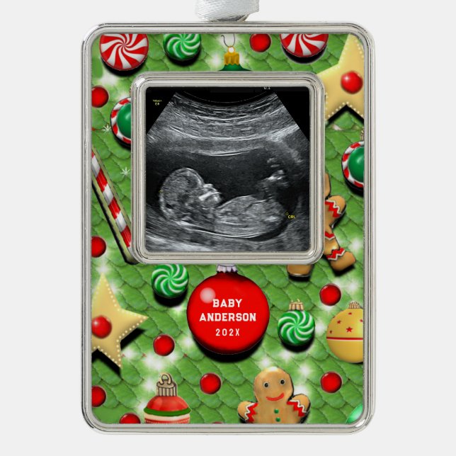 Baby's First Christmas Collectable Silver Plated Framed Ornament (Front)